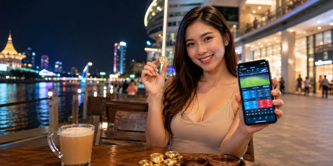 A player in Kuching using a casino app to play slots